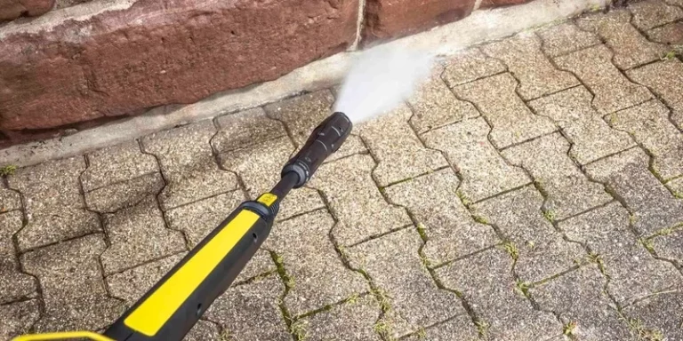 pflastersteinkante mit hochdruck reinigen